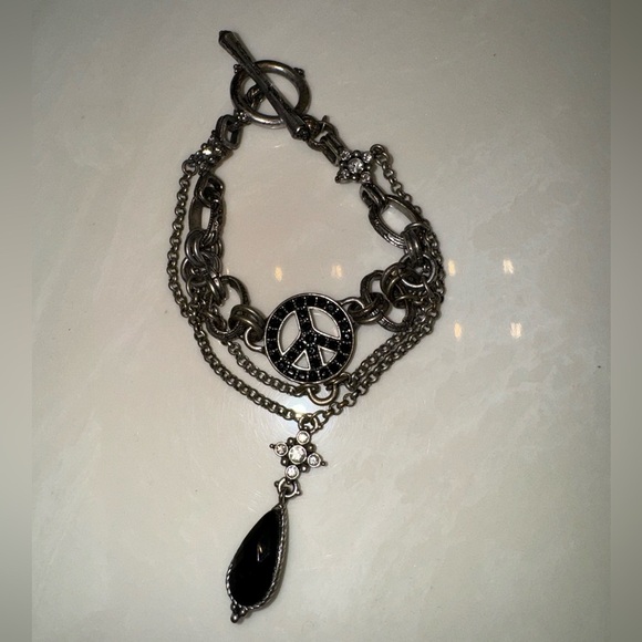 Vintage Boho Lucky Brand Rhinestone Peace Charm Bracelet! - Picture 1 of 4